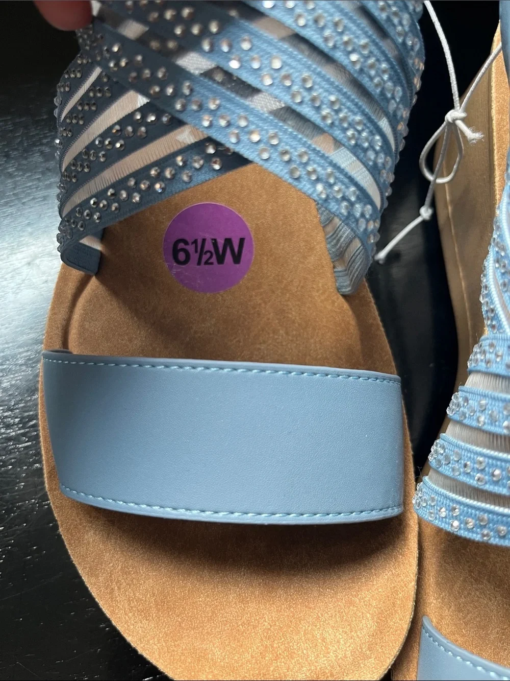 Daisy Fuentes Low Wedge Strap Sandal Light Blue Gray Open Toe Womens Size 6.5W